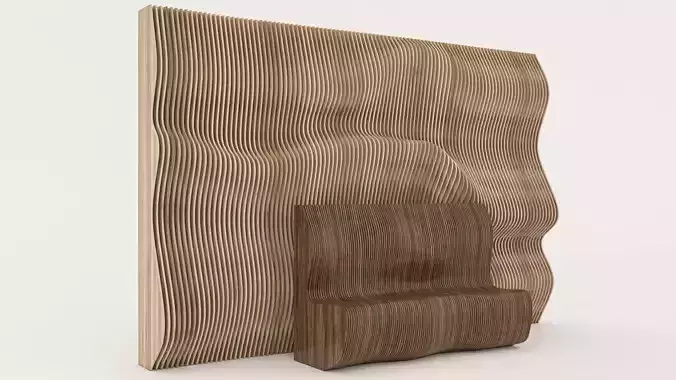 Parametric Sculptural Wall  and Parametric Wooden Bench 3D 