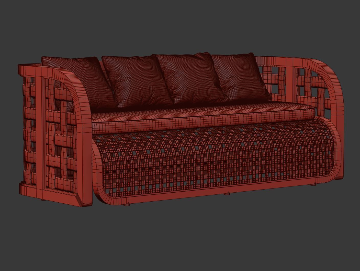 Sofia Rattan Garden Bench  3D model_5