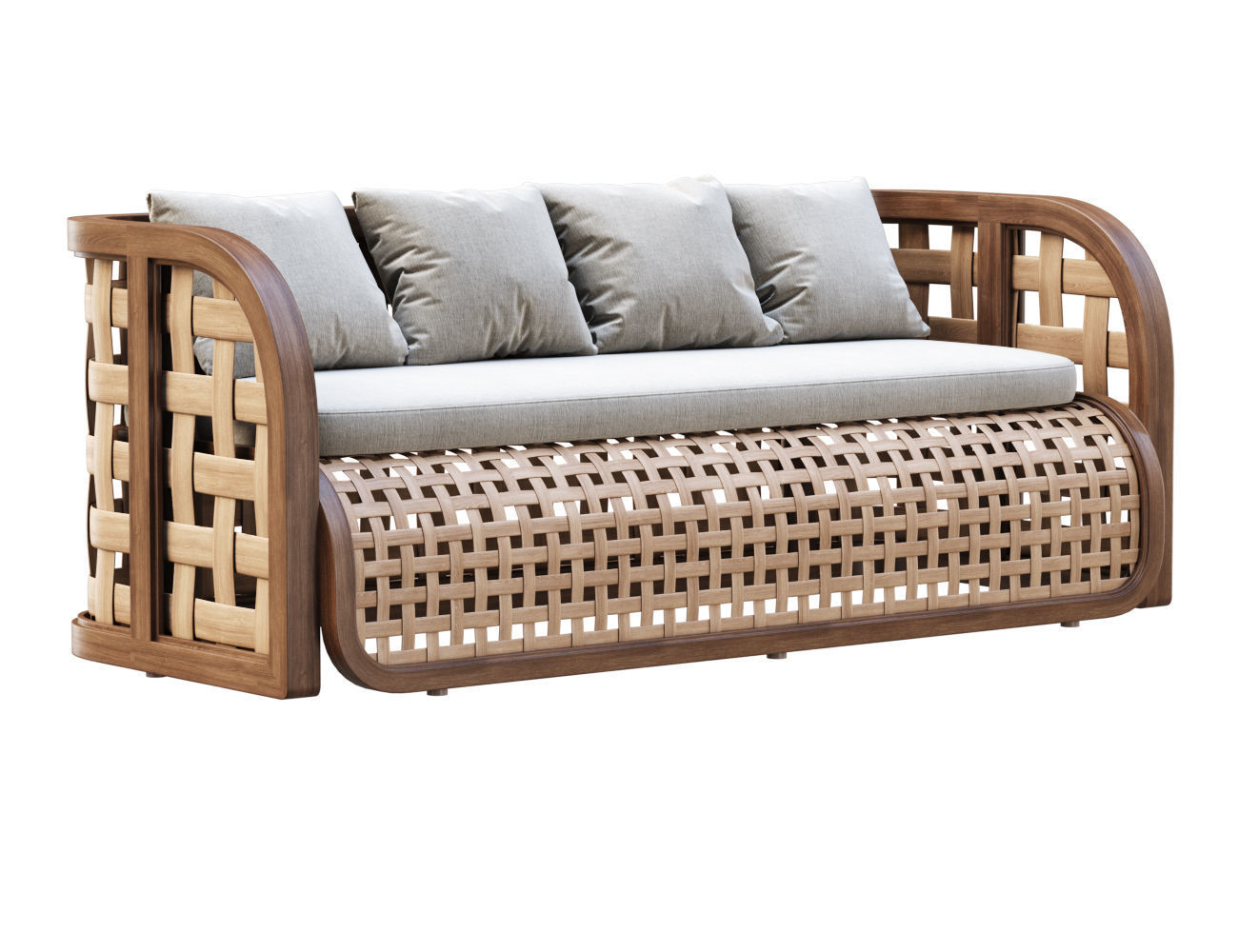 Sofia Rattan Garden Bench  3D model_1
