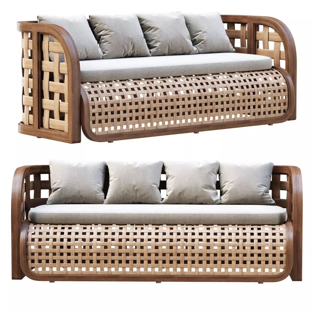 Sofia Rattan Garden Bench  3D model_0