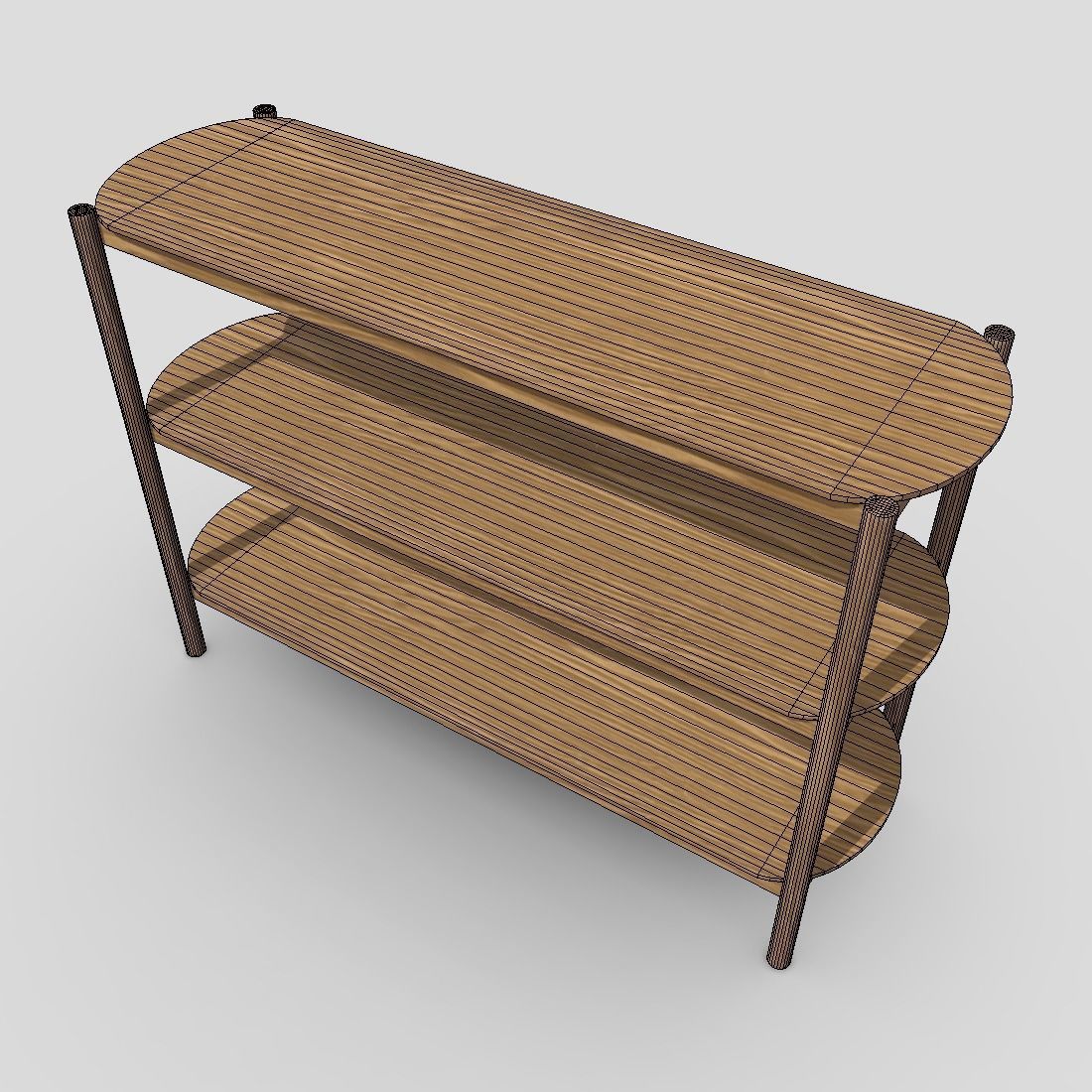 Shelf 6 wooden with three shelves Low-poly 3D model_6