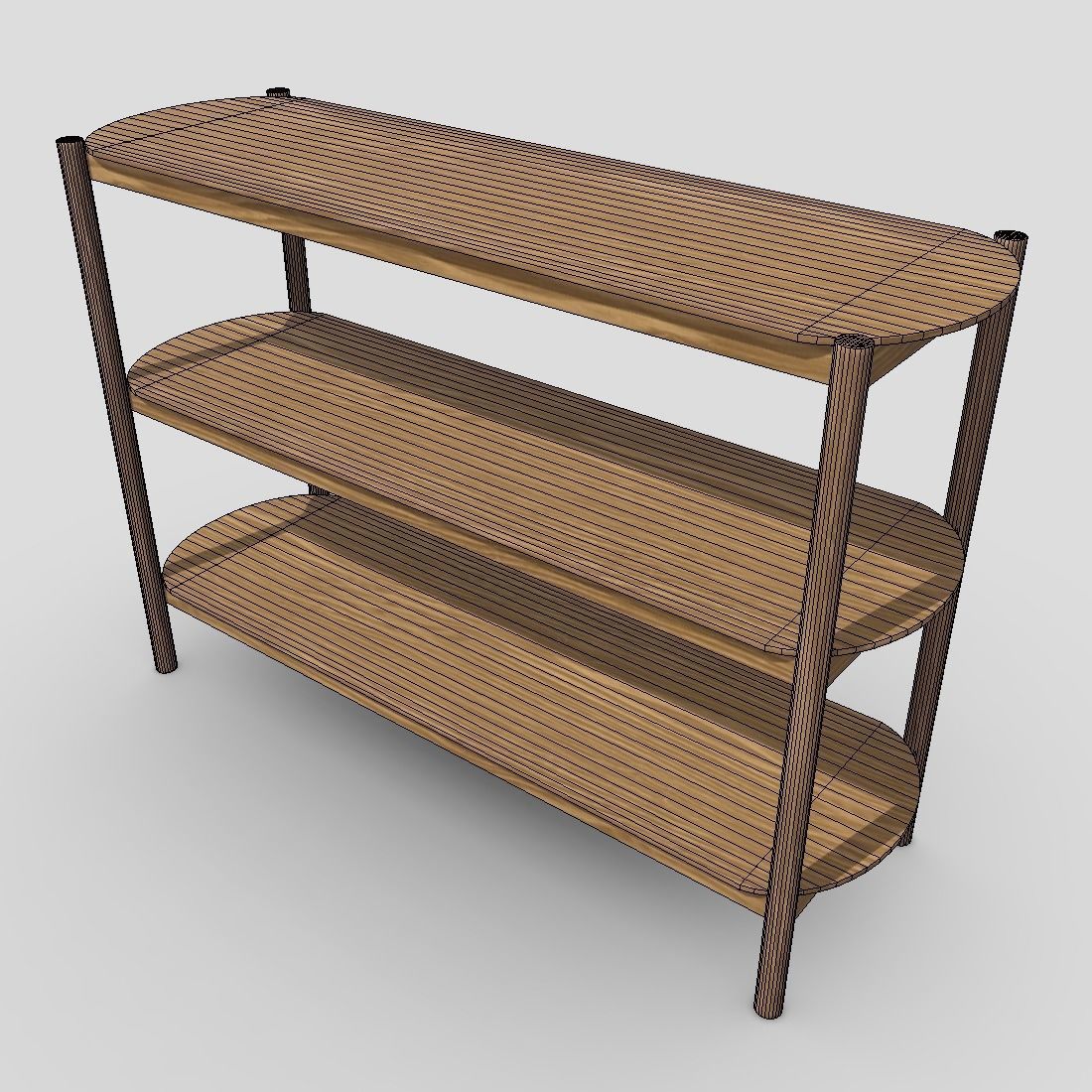 Shelf 6 wooden with three shelves Low-poly 3D model_12