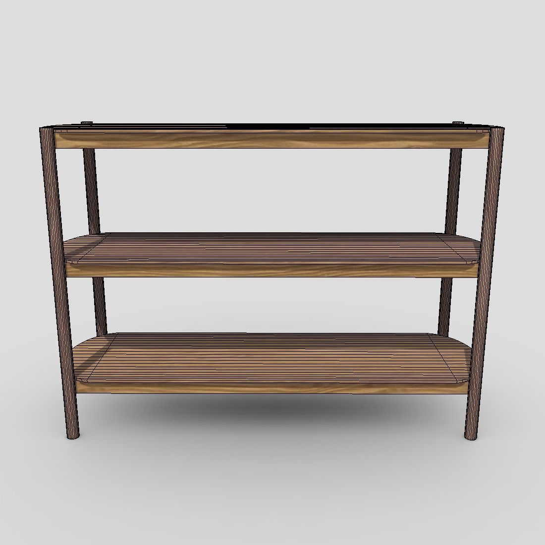 Shelf 6 wooden with three shelves Low-poly 3D model_4