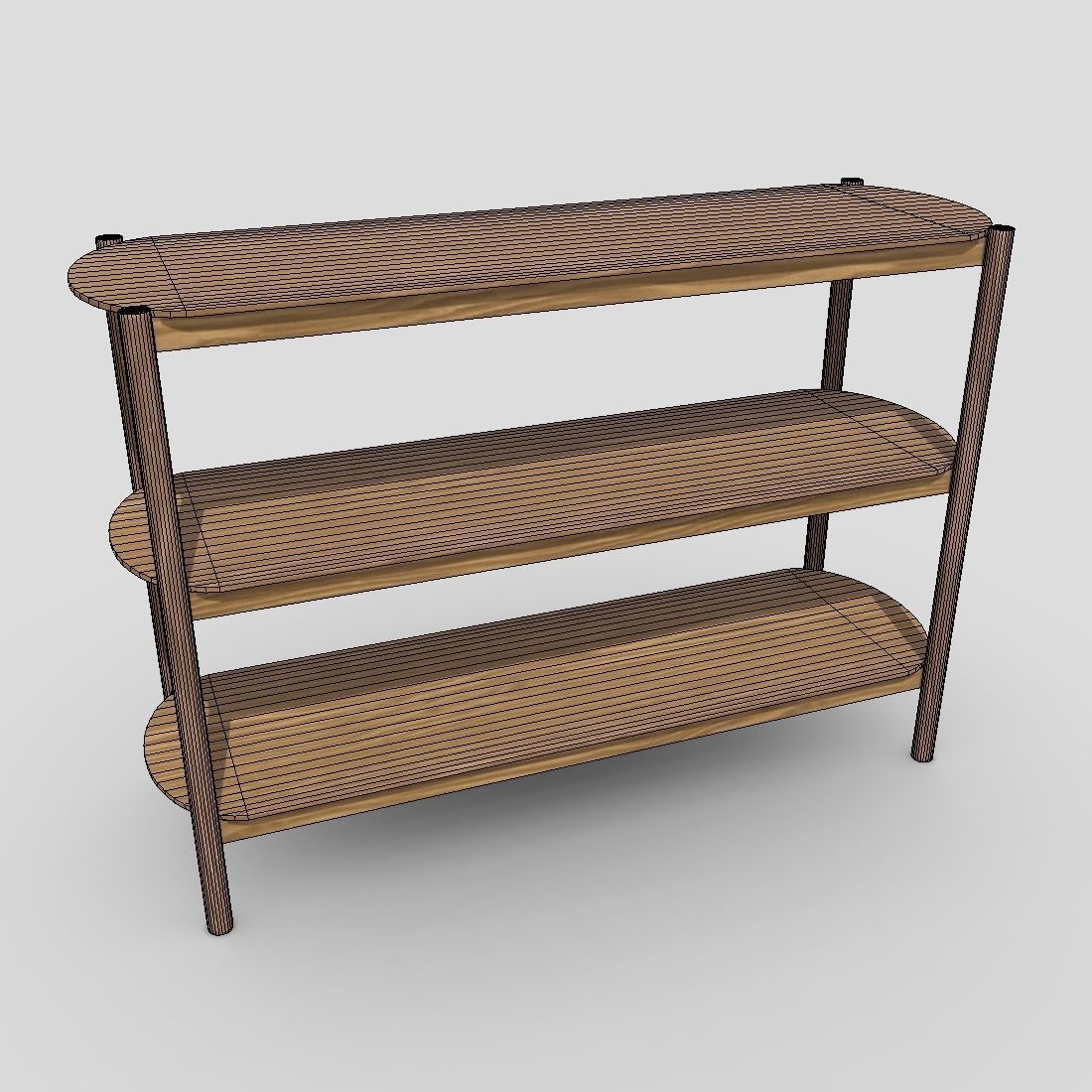 Shelf 6 wooden with three shelves Low-poly 3D model_2