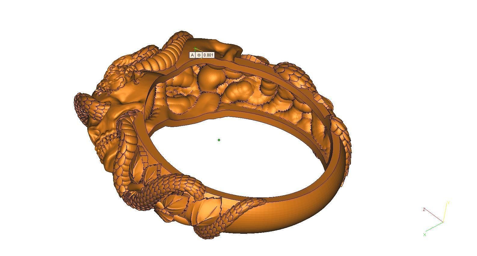 Snake-skull-ring silver snake ring with roses 3D print model_7