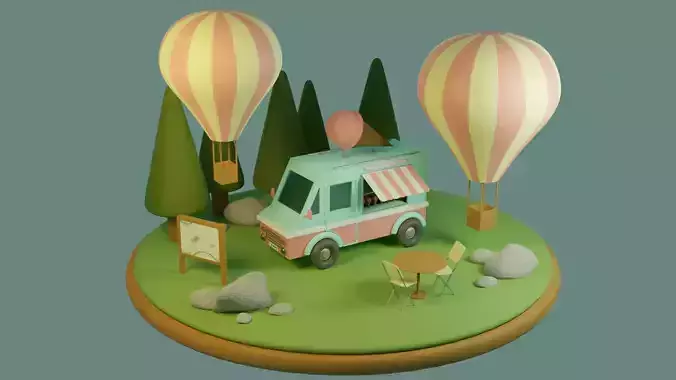 Low poly ice cream truck