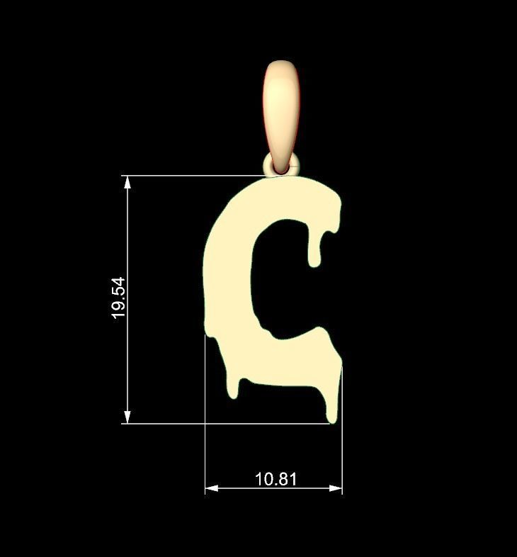 Initial Letters Pendant Melted Monster C 3D print model_4