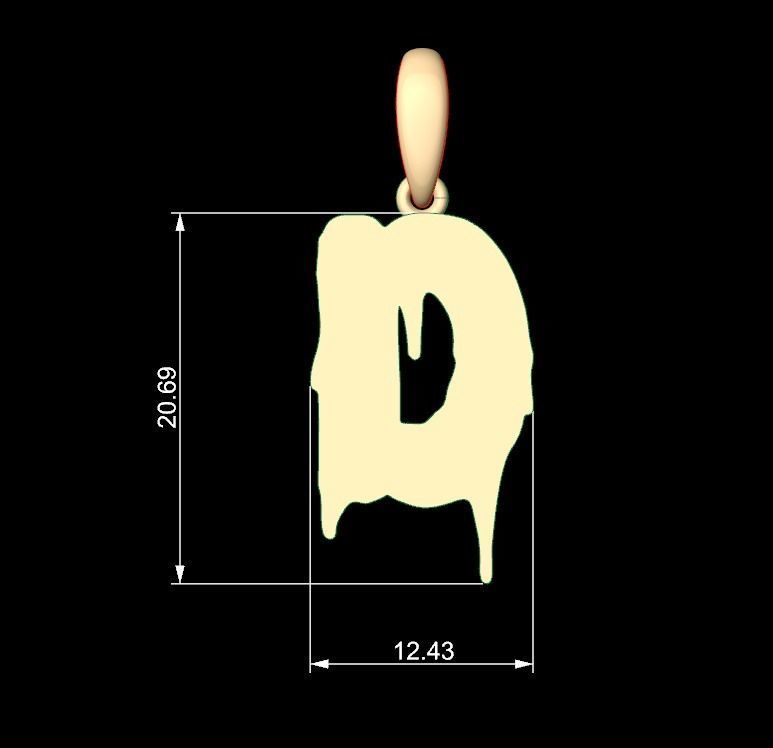 Initial Letters Pendant Melted Monster D 3D print model_4