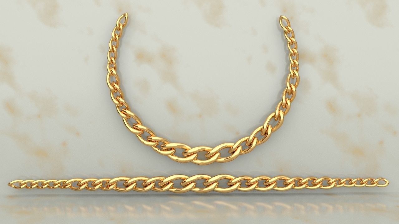 Cuban Link Chain Set Size Necklace  Eye Model 3D print model_1