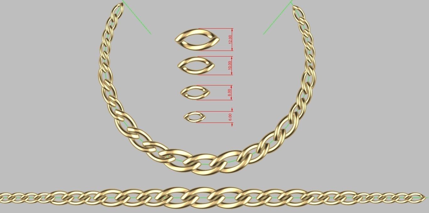 Cuban Link Chain Set Size Necklace  Eye Model 3D print model_5