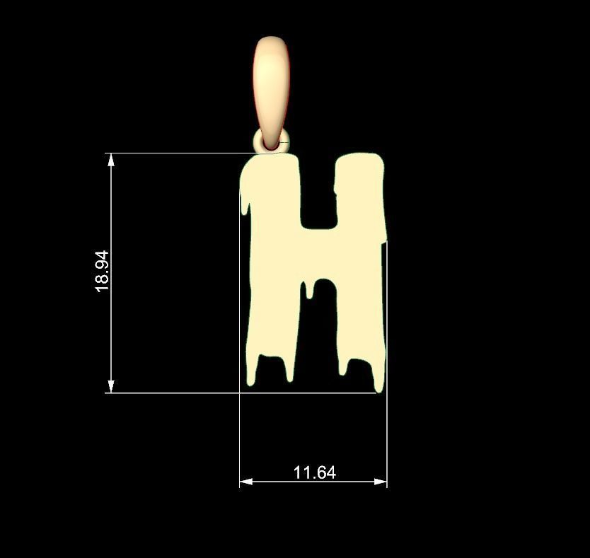 Initial Letters Pendant Melted Monster H 3D print model_4