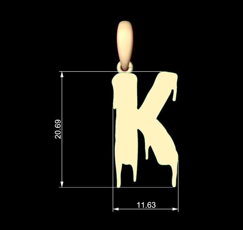 Initial Letters Pendant Melted Monster K 3D print model_5