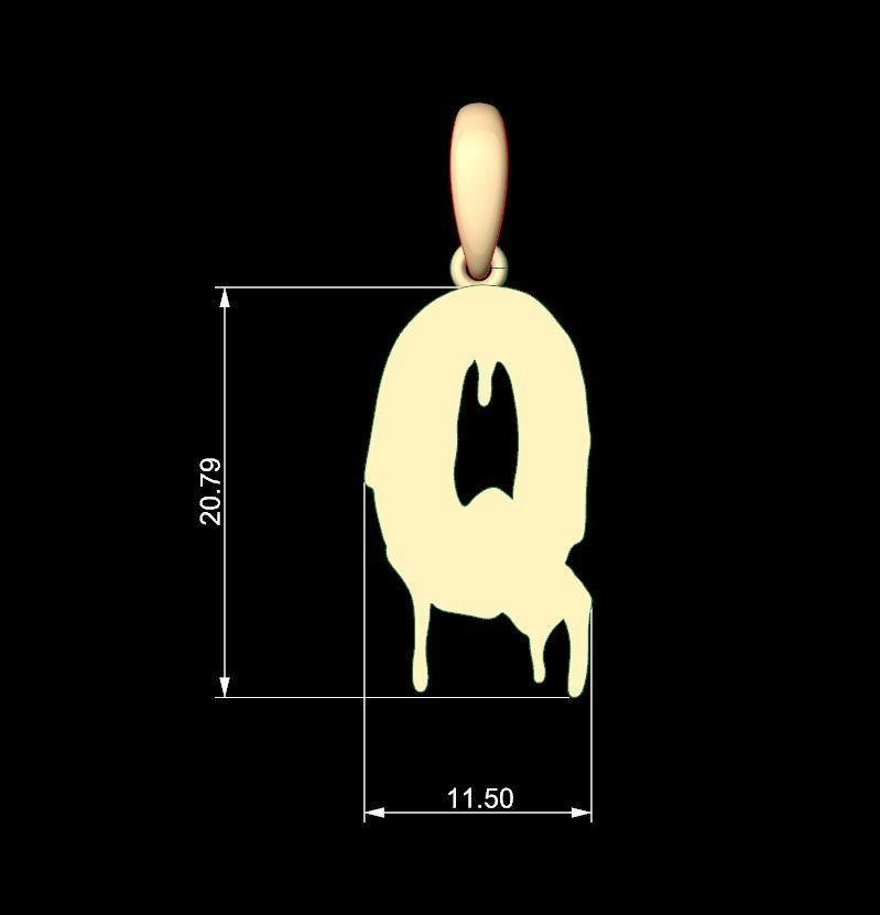 Initial Letters Pendant Melted Monster Q 3D print model_4