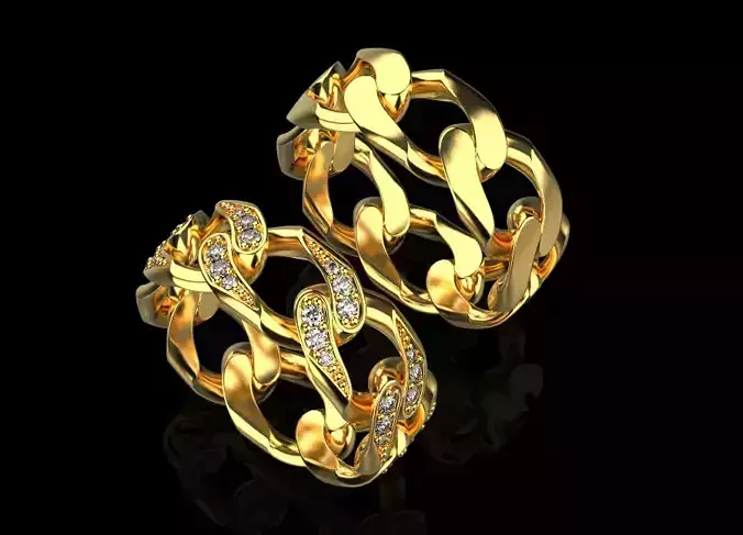 Diamond Cuban Ring  and Cuban ring without diamond