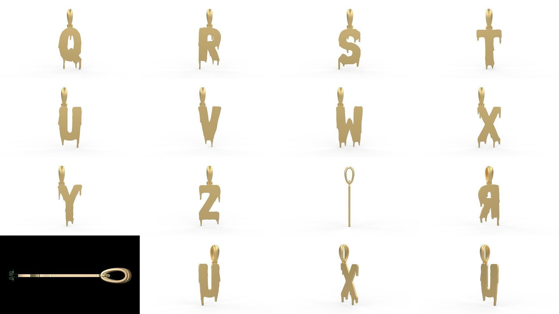 Initial Letters Pendant Alphabets Melted Monster 3D Model Collection_1