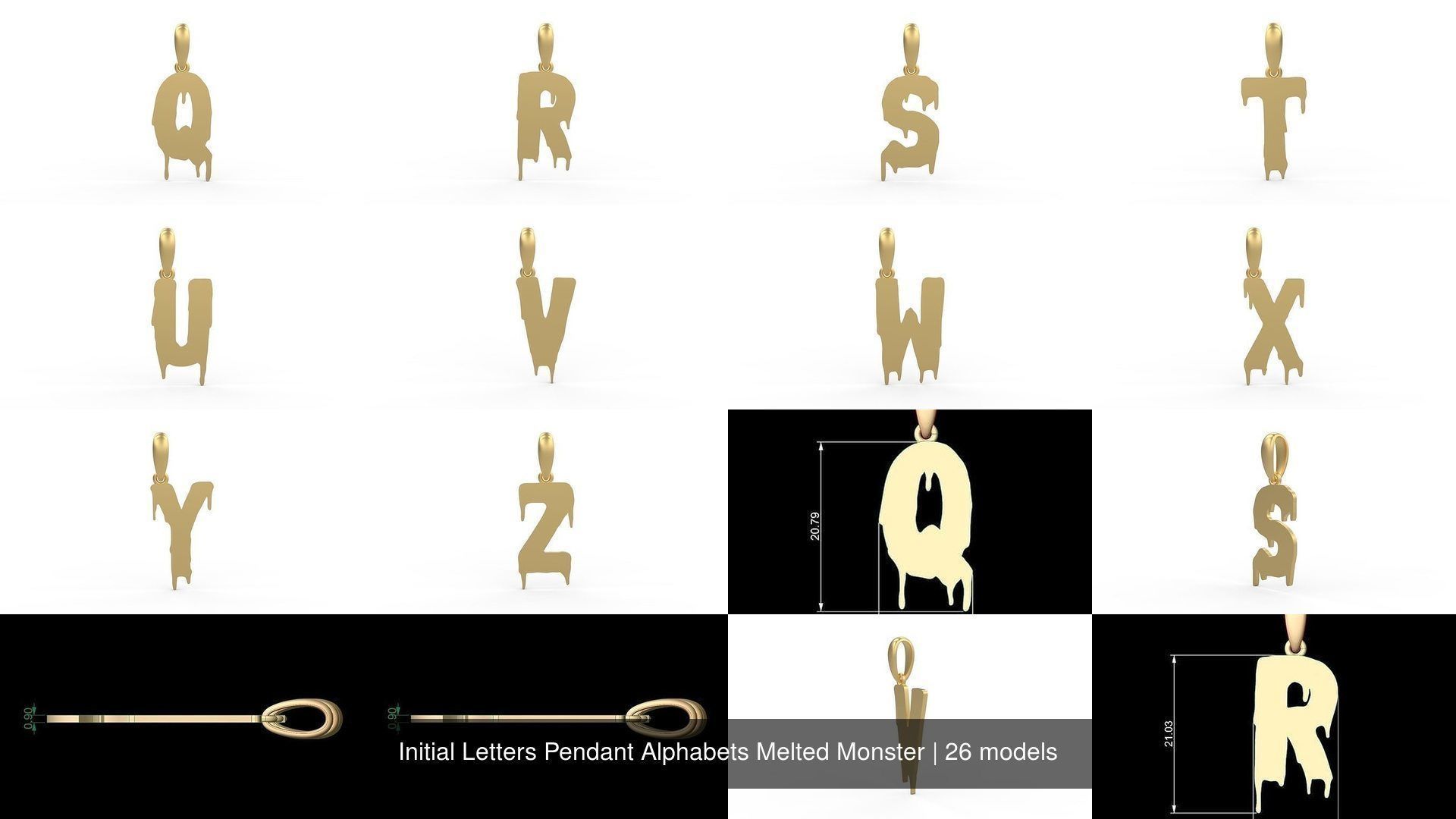 Initial Letters Pendant Alphabets Melted Monster 3D Model Collection_2