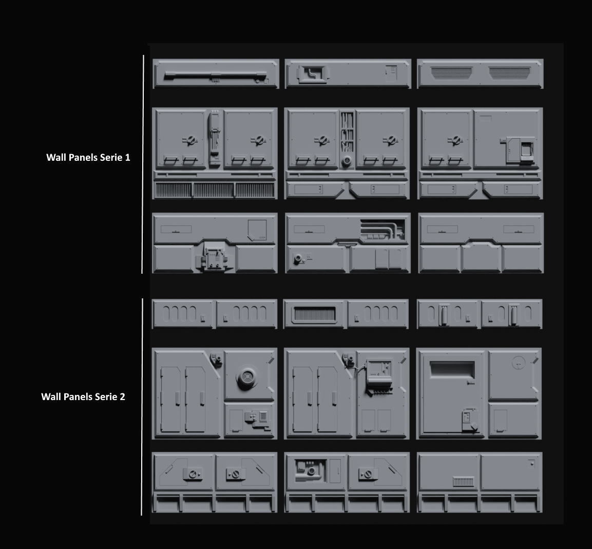 Sci-Fi Wall Panels Kit II - 18 Parts - Props 3D model_1