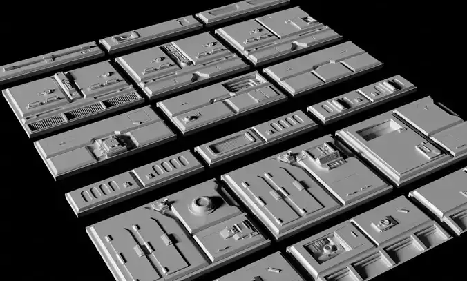 Sci-Fi Wall Panels Kit II - 18 Parts - Props 3D model