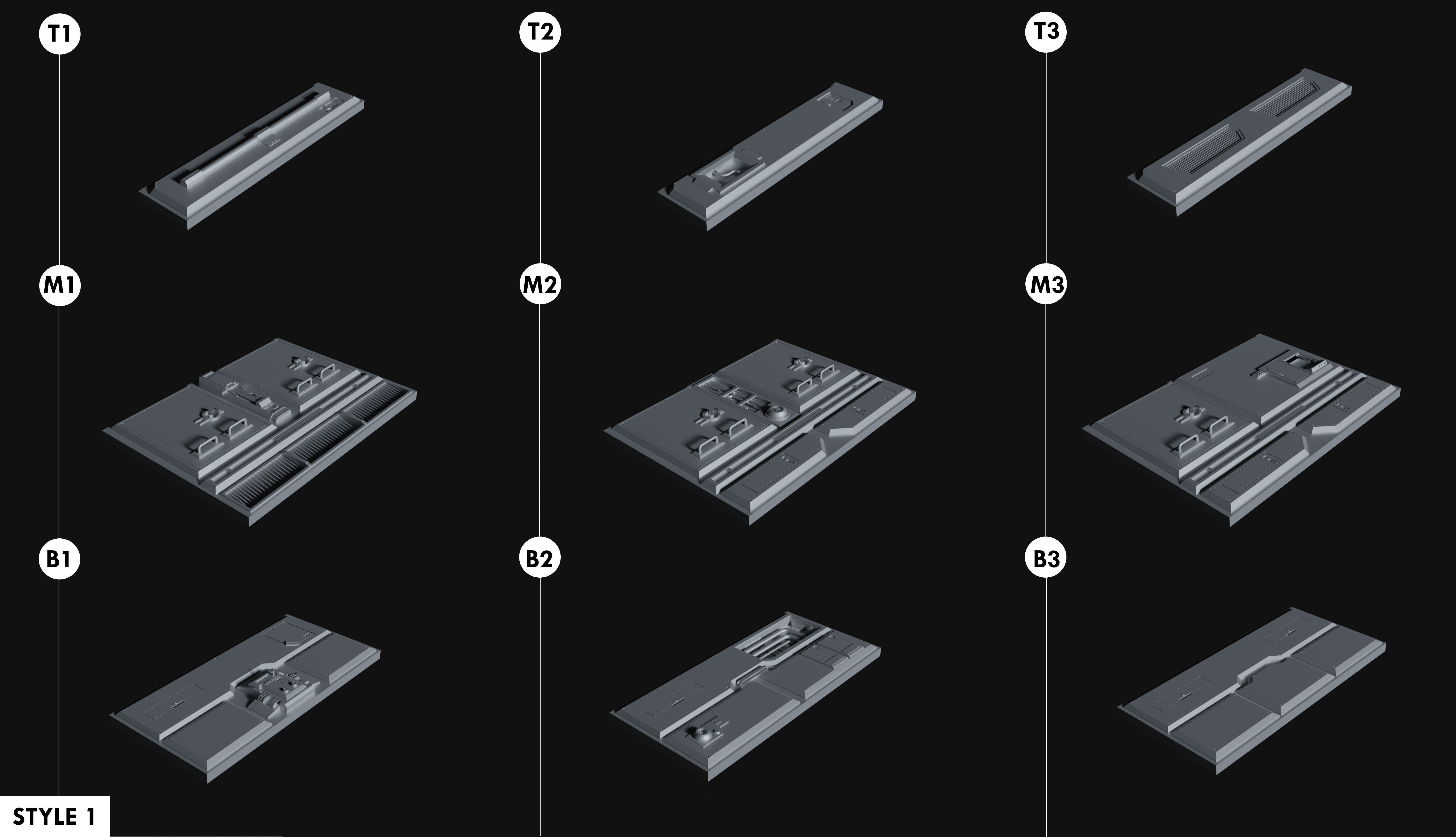Sci-Fi Wall Panels Kit II - 18 Parts - Props 3D model_2