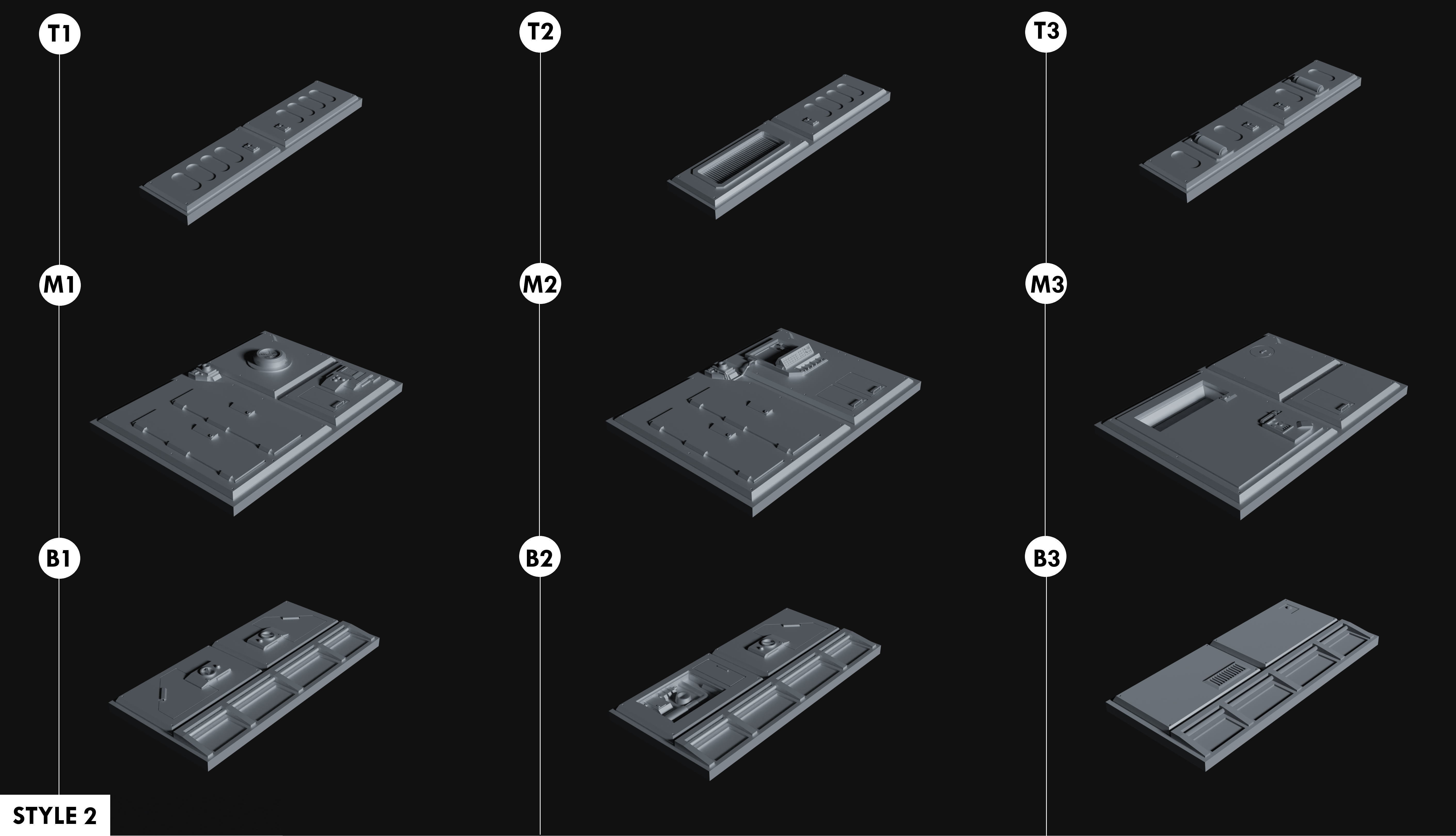 Sci-Fi Wall Panels Kit II - 18 Parts - Props 3D model_3