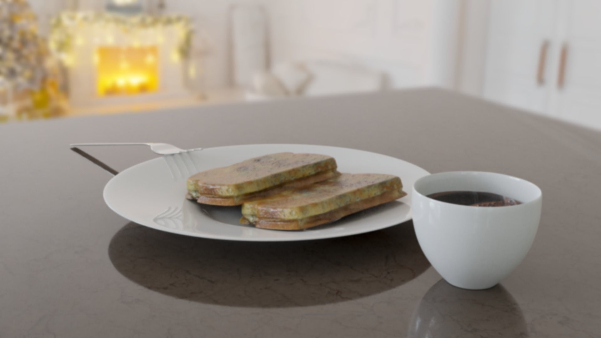 Toasted bread with coffee Free 3D model_1