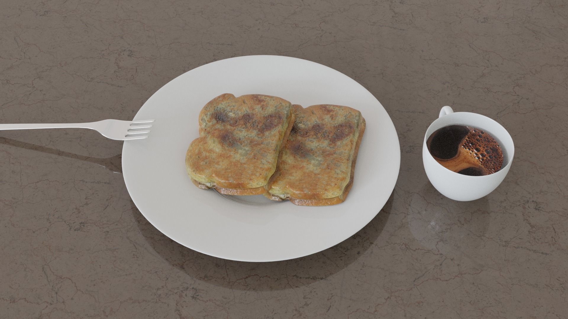 Toasted bread with coffee Free 3D model_2