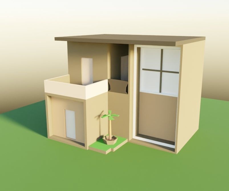 Lowpoly houses house with ladder and barrels Low-poly 3D model_7