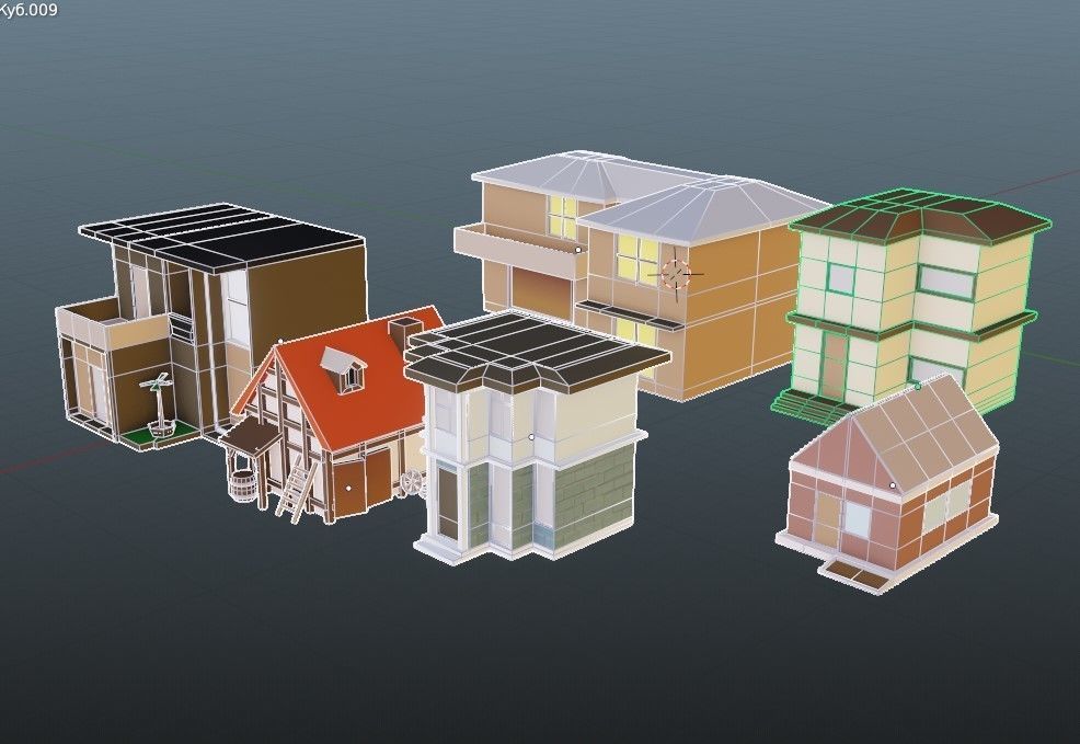 Lowpoly houses house with ladder and barrels Low-poly 3D model_1