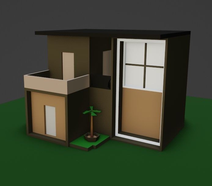 Lowpoly houses house with ladder and barrels Low-poly 3D model_6