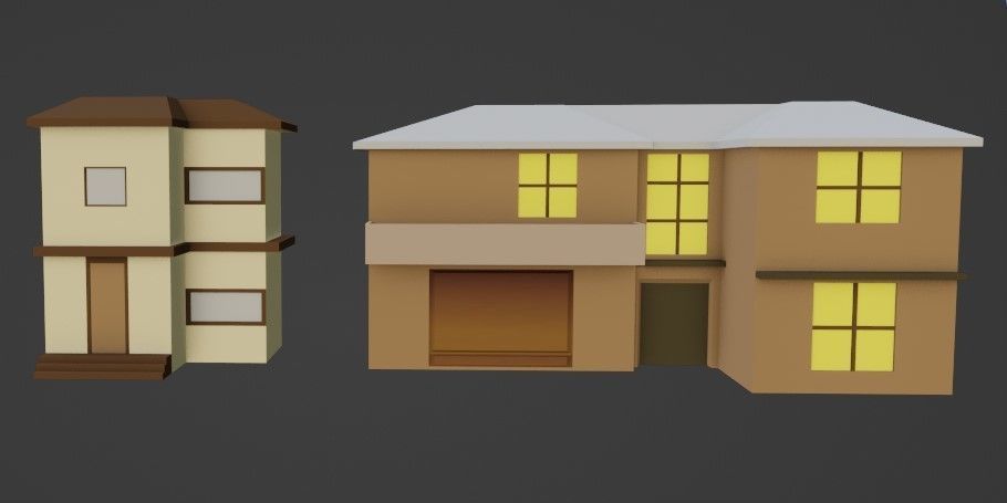 Lowpoly houses house with ladder and barrels Low-poly 3D model_11