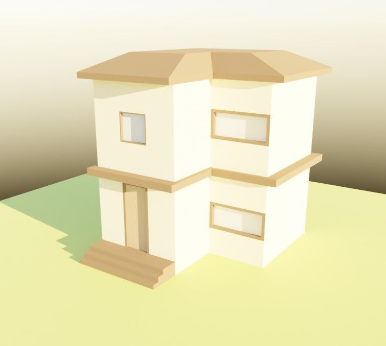 Lowpoly houses house with ladder and barrels Low-poly 3D model_14