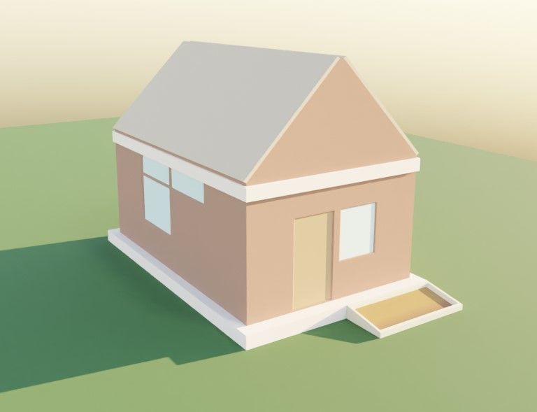 Lowpoly houses house with ladder and barrels Low-poly 3D model_10