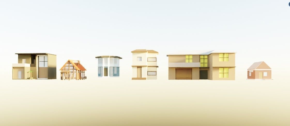 Lowpoly houses house with ladder and barrels Low-poly 3D model_2