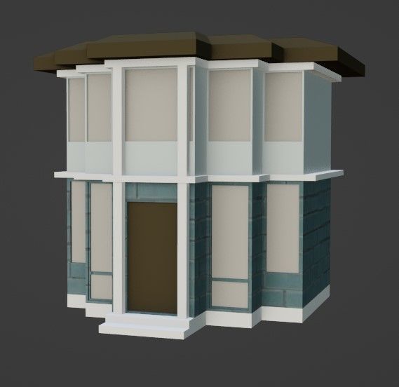 Lowpoly houses house with ladder and barrels Low-poly 3D model_8
