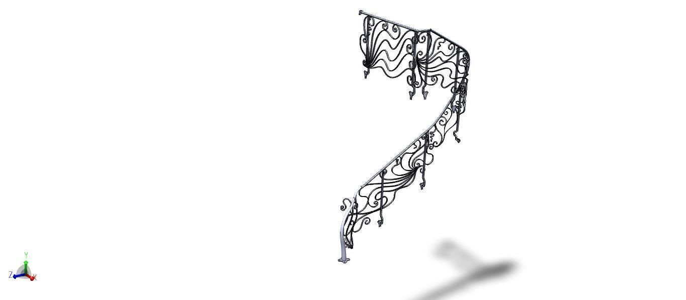 Handrail with twisted forged metal 3D model_1