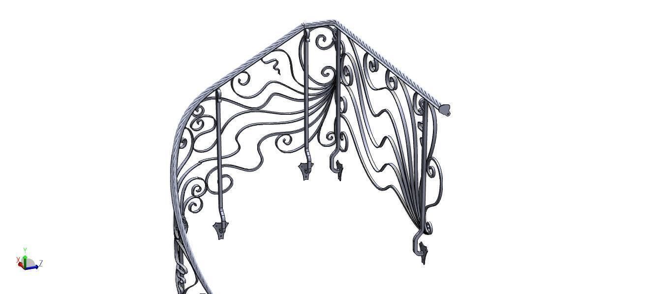 Handrail with twisted forged metal 3D model_2