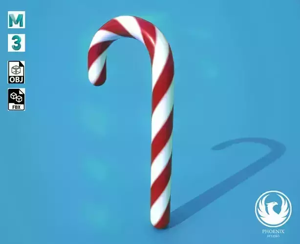 Cane lowpoly 3D model candy Low-poly 3D model