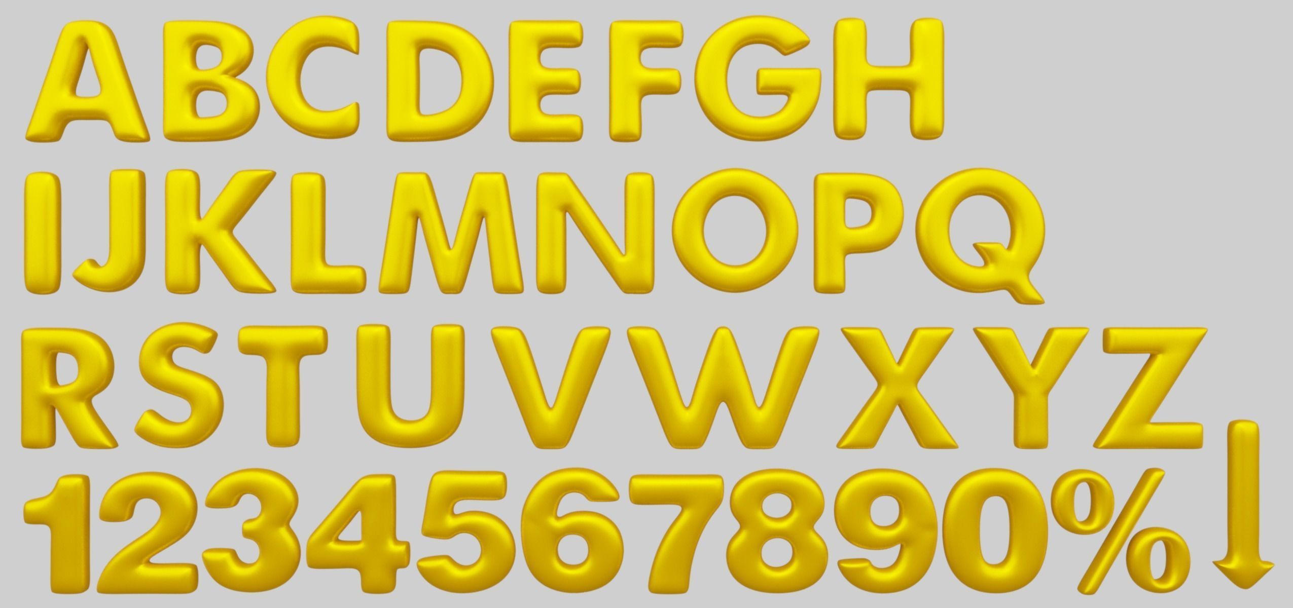 Golden Color Bubble Smooth Alphabet Letters 38 PCS 3D Models 3D model_1