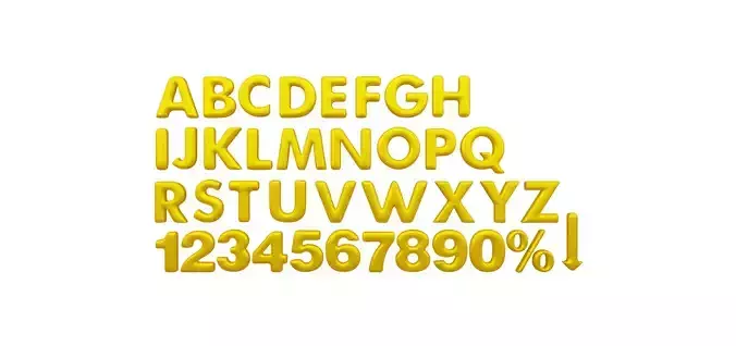 Golden Color Bubble Smooth Alphabet Letters 38 PCS 3D Models 3D model