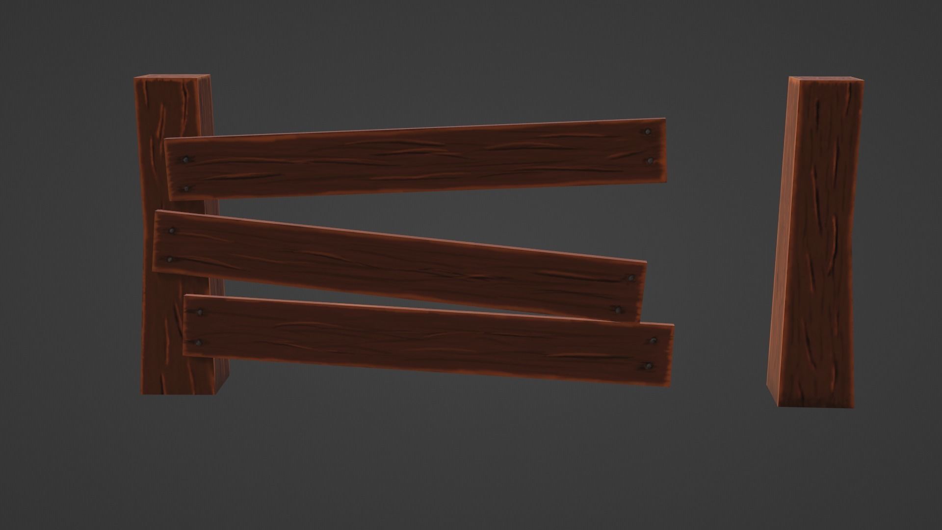Wooden Fence Low-poly 3D model_5