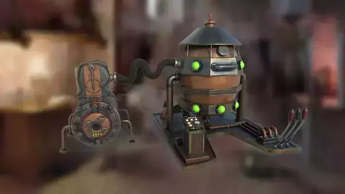 Stylized engine PBR low-poly 3D model Low-poly 3D model
