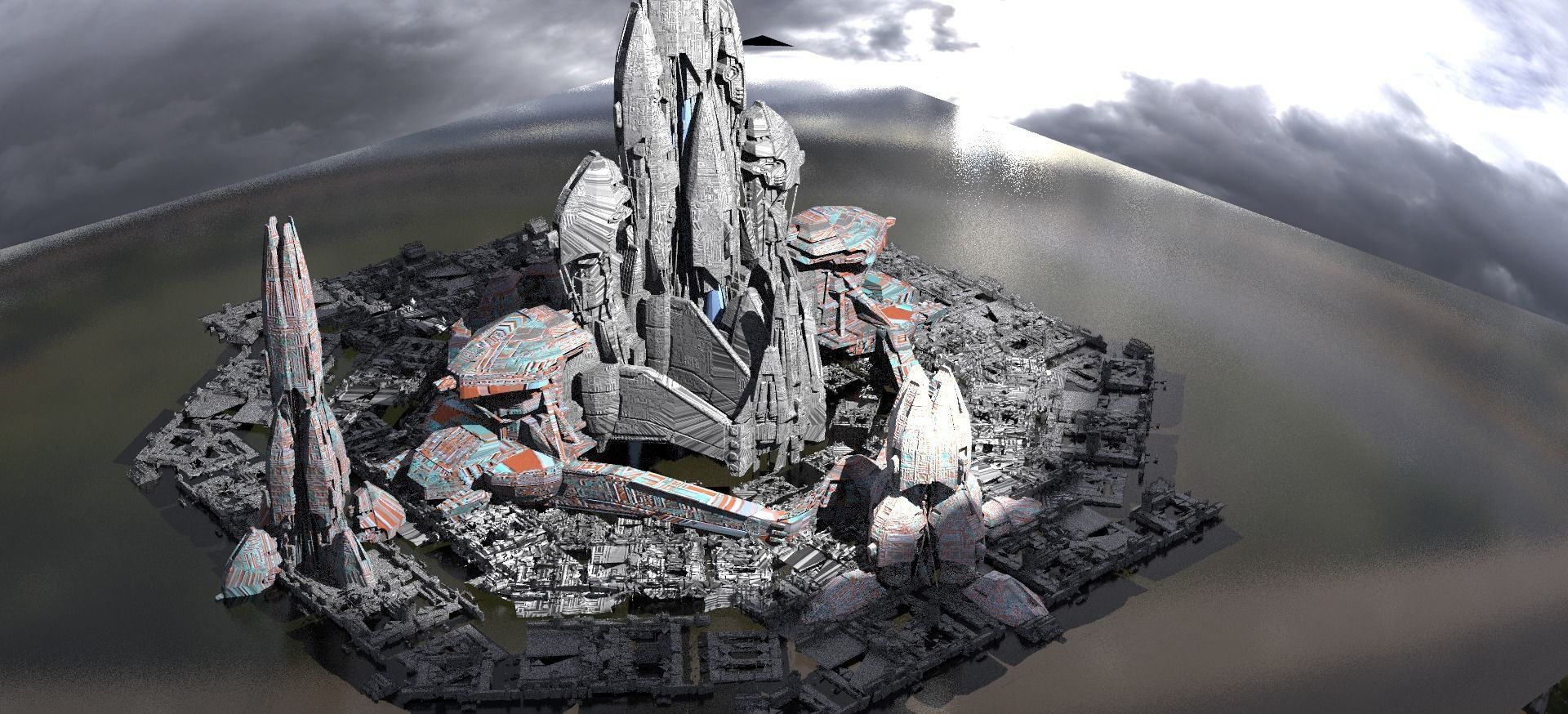 Sci fi extended moon base 3D model_1