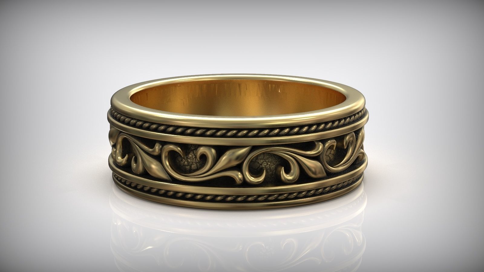 Vintage Floral Pattern Wedding Band 3D print model_4