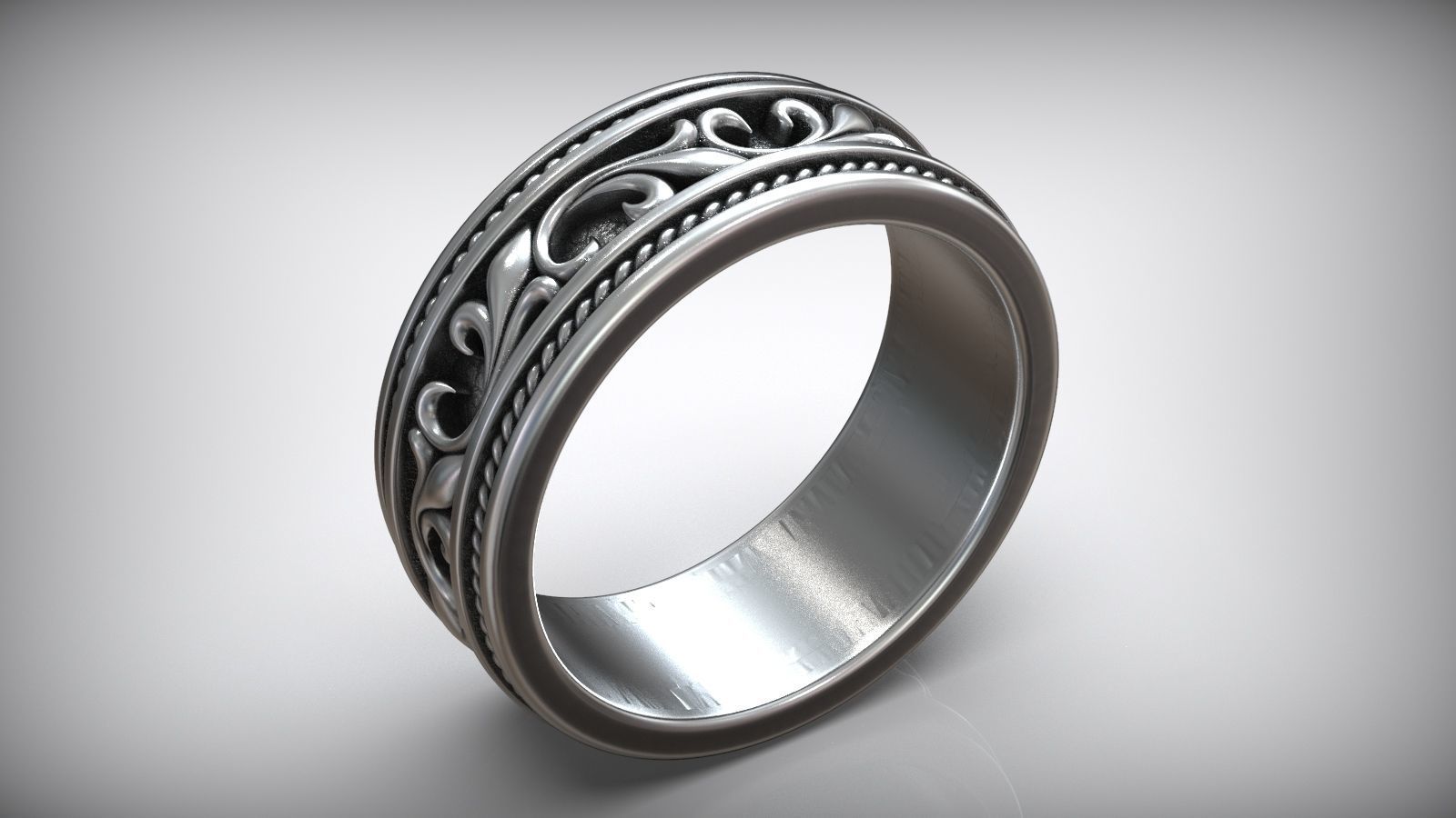 Vintage Floral Pattern Wedding Band 3D print model_5