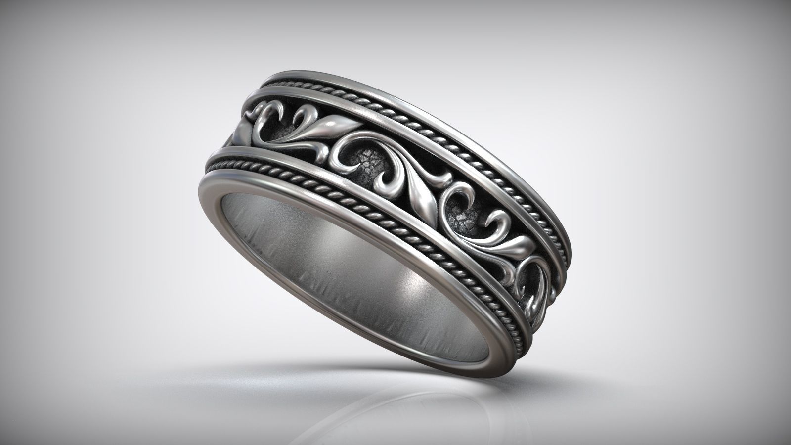 Vintage Floral Pattern Wedding Band 3D print model_3