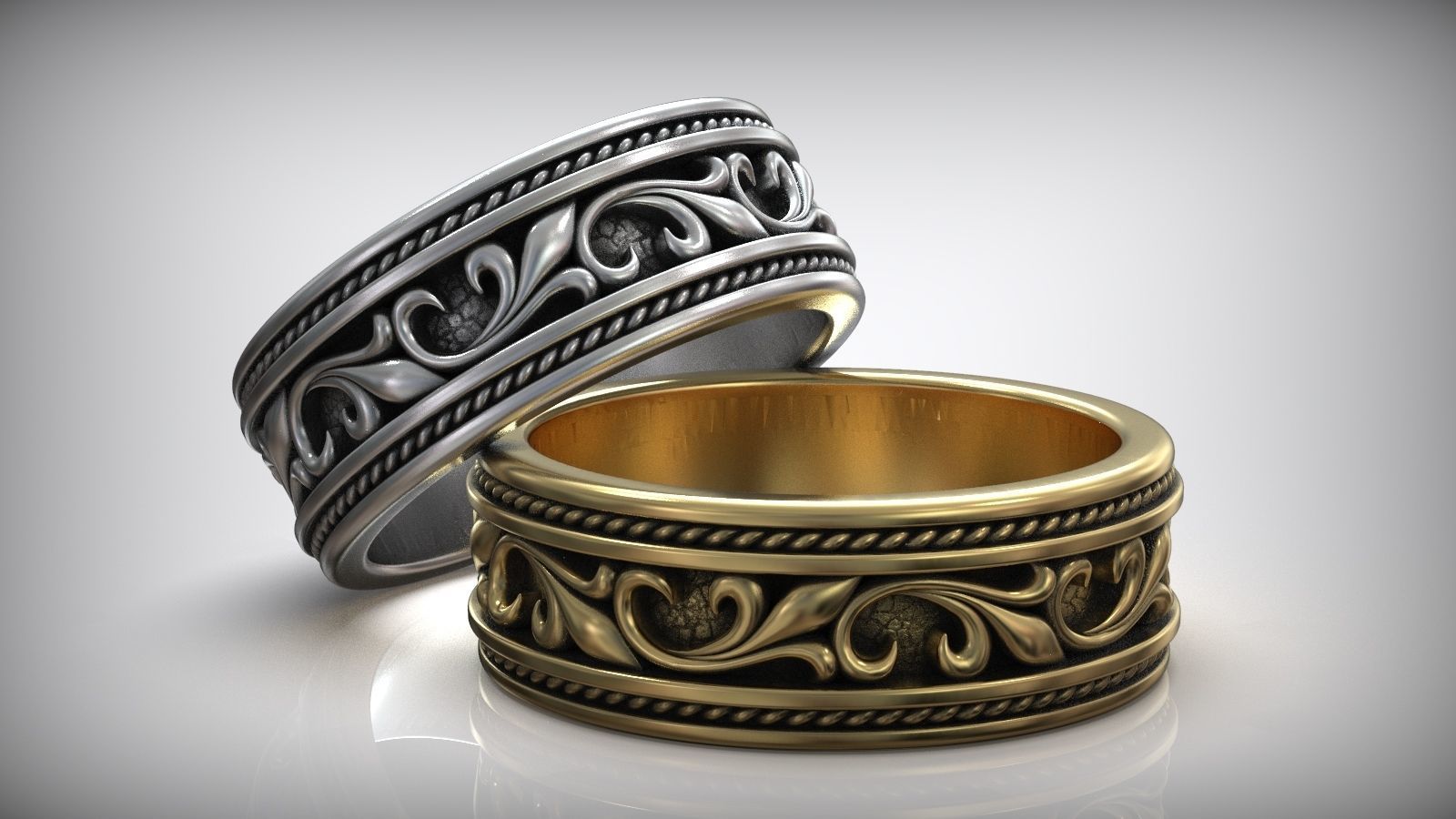 Vintage Floral Pattern Wedding Band 3D print model_1
