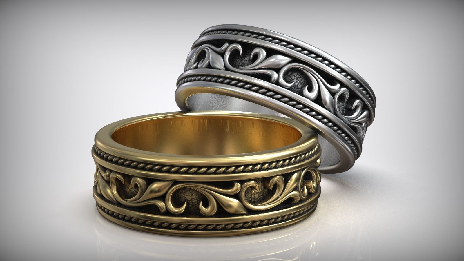 Vintage Floral Pattern Wedding Band 3D print model_2