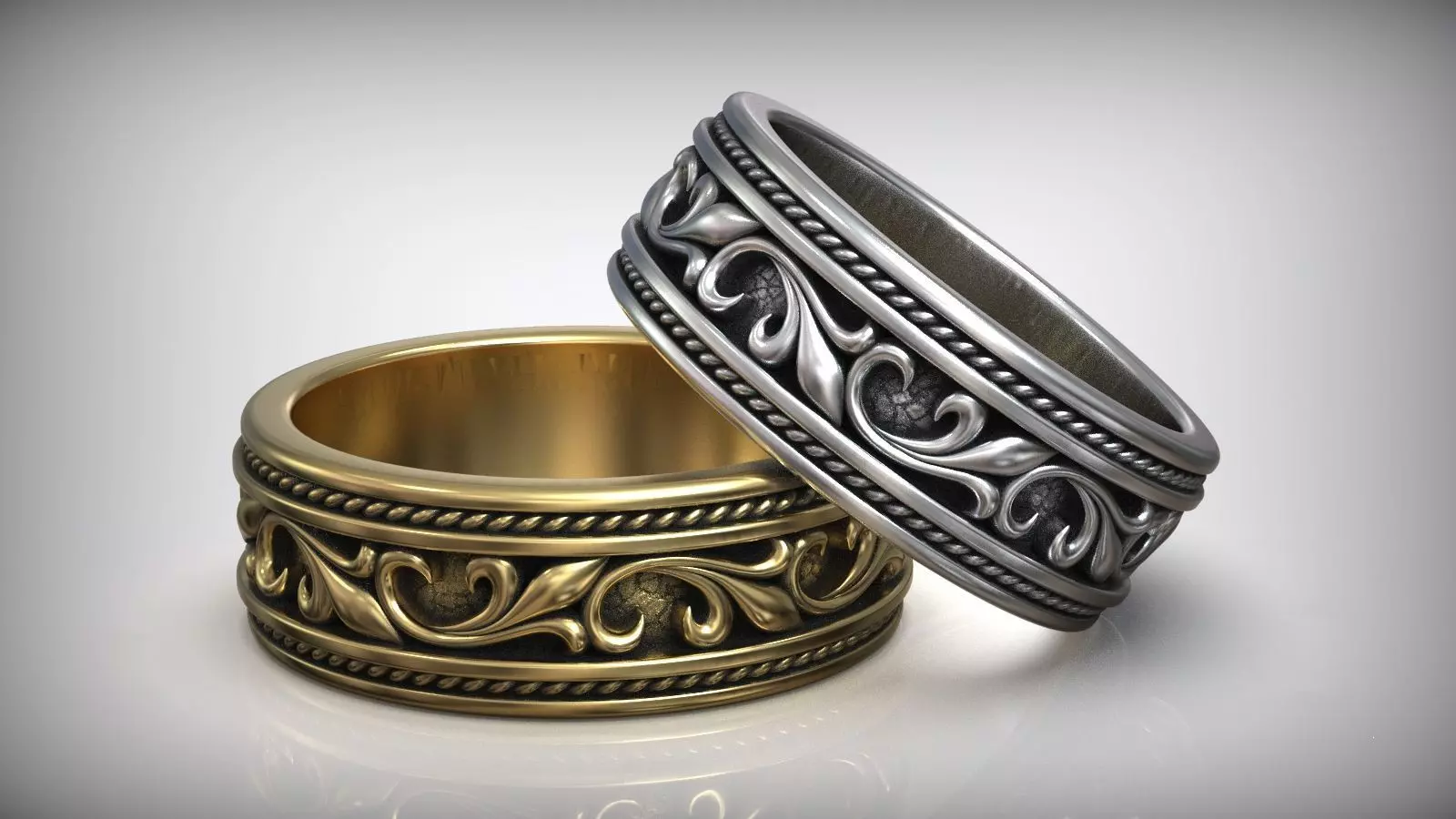 Vintage Floral Pattern Wedding Band 3D print model_0