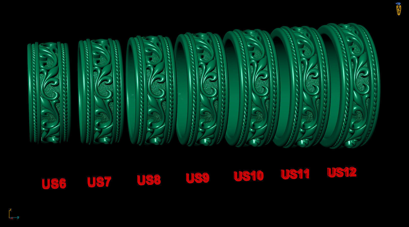 Vintage Floral Pattern Wedding Band 3D print model_7