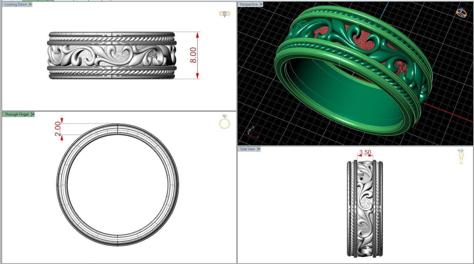 Vintage Floral Pattern Wedding Band 3D print model_6
